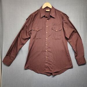 Vintage Weekends in California Shirt Men Large Brown Military Long Sleeve Button